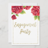 Rote Rosen- und Gold-Glitzer-Engagement Einladung (Rückseite)