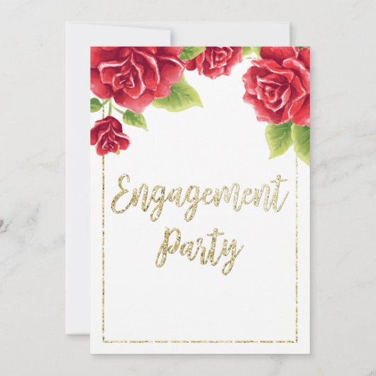 Rote Rosen- und Gold-Glitzer-Engagement Einladung (Rückseite)