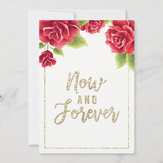 Rote Rosen und Gold-Glitzer jetzt und für immer Ho Einladung (Rückseite)