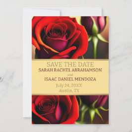 Rote Rosen und Gold Save the Date Einladung