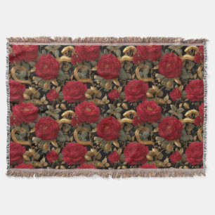 Rote Rosen und goldene Schlangen Muster Decke