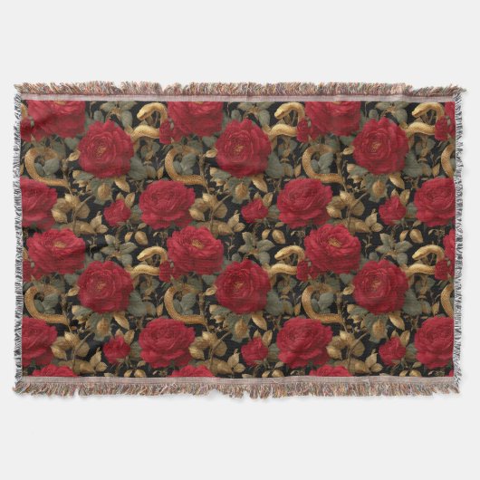 Rote Rosen und goldene Schlangen Muster Decke (Vorderseite)