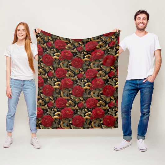 Rote Rosen und goldene Schlangen Muster Fleecedecke (Beispiel)