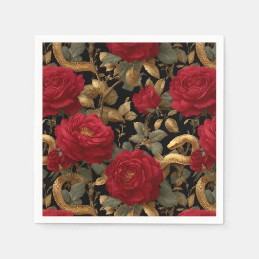 Rote Rosen und goldenes Schlangenmuster Serviette (Vorderseite)