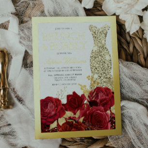Rote Rosen und Goldfolienrand Brautparty Folieneinladung