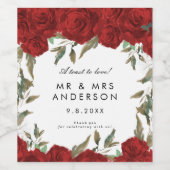 rote Rosen und Grünpflanzen Hochzeitsflasche Weinetikett (Einzelnes Label)