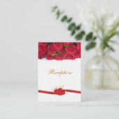 Rote Rosen und Herz Hochzeitsempfang Begleitkarte (Stehend Vorderseite)