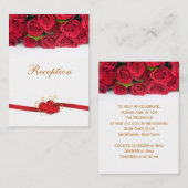 Rote Rosen und Herz Hochzeitsempfang Begleitkarte (Vorne/Hinten)