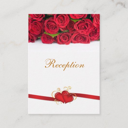 Rote Rosen und Herz Hochzeitsempfang Begleitkarte (Vorderseite)