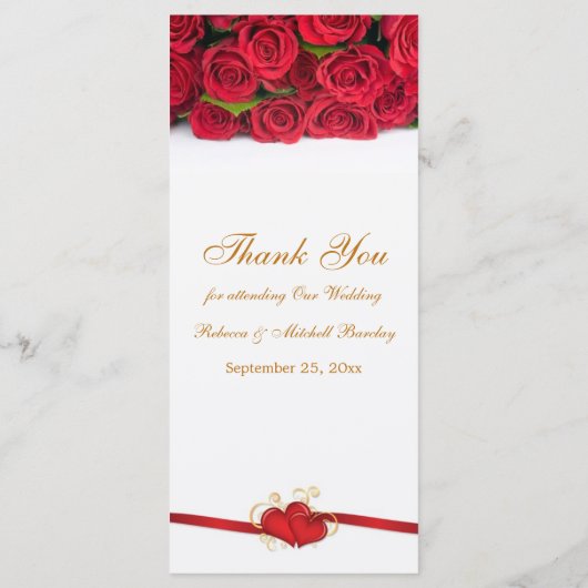 Rote Rosen- und Herz-Rackkarte Menükarte (Rückseite)