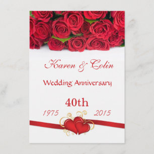 Rote Rosen und Herzen 40. Hochzeitstag Einladung