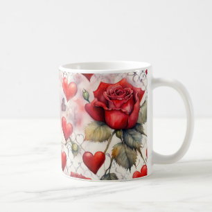 Rote Rosen und Herzen Valentinstag Kaffeetasse