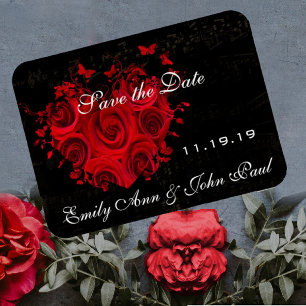 Rote Rosen und Herzen Wirbel Hochzeit Termin vorme Magnet