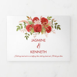 Rote Rosen und Hochzeiten im Grünen | Dreifach Gefaltete Einladung