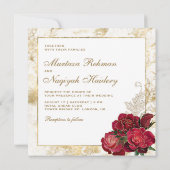 Rote Rosen und islamische Hochzeit in Gold Einladung (Rückseite)