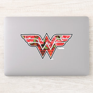 Rote Rosen und Kariertes Wonder Woman Logo Aufkleber