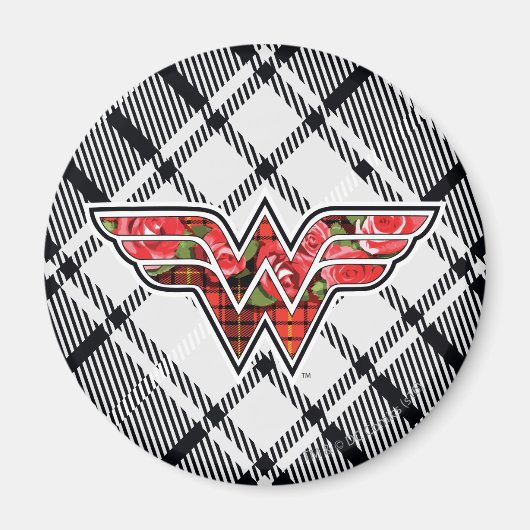 Rote Rosen und Kariertes Wonder Woman Logo Magnet (Vorne)