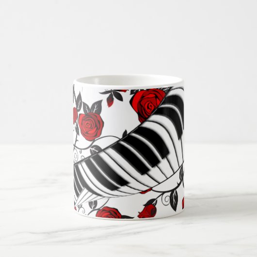 Rote Rosen und Klaviertasten, Blickfang! Kaffeetasse (Mittel)