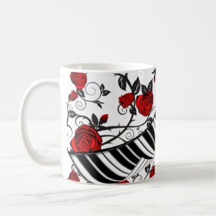 Rote Rosen und Klaviertasten, Blickfang! Kaffeetasse
