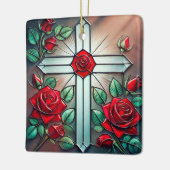 Rote Rosen und Kreuzzauberer Keramikornament (Links)