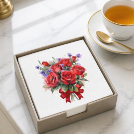 Rote Rosen und Lavendelpapier Napkins Serviette