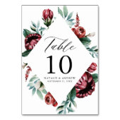 Rote Rosen und Lila Blumenzargen Tischnummer (Rückseite)