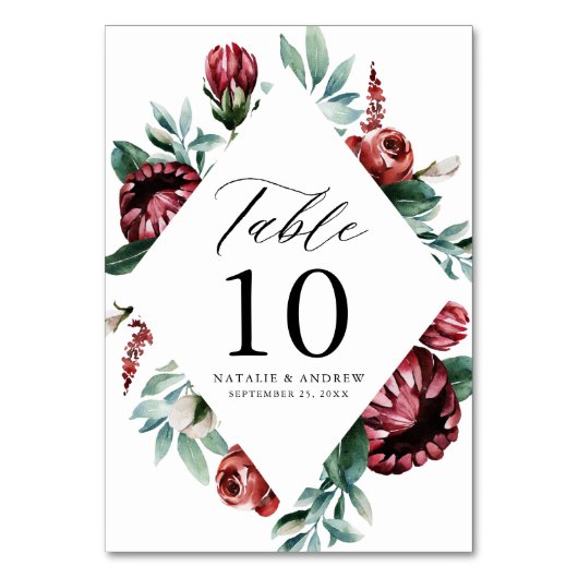 Rote Rosen und Lila Blumenzargen Tischnummer (Vorderseite)