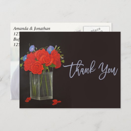 Rote Rosen und Morgenglorie Vielen Dank, dass Sie  Postkarte (Vorne/Hinten)