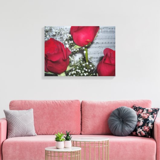 Rote Rosen und Noten Leinwanddruck (Insitu (Wohnzimmer))