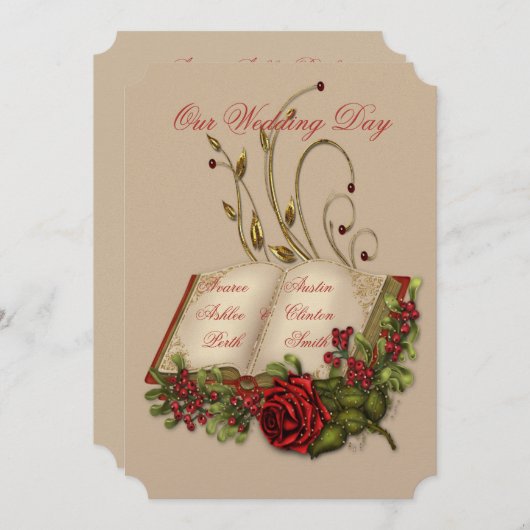 Rote Rosen und Open Bible Hochzeiten Einladung (Vorne/Hinten)