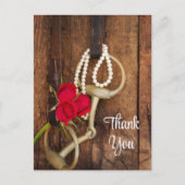 Rote Rosen und Pferdchen Land Hochzeit Vielen Dank Postkarte (Vorderseite)