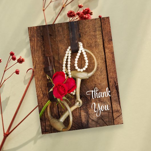 Rote Rosen und Pferdchen Land Hochzeit Vielen Dank Postkarte
