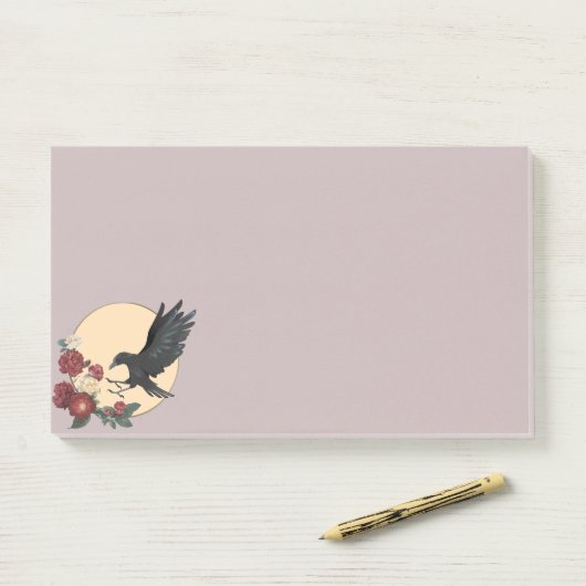 Rote Rosen und "Raven Post-it Notes" Klebezettel (Auf Schreibtisch)