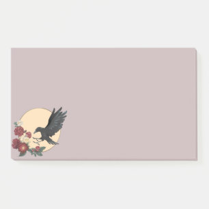 Rote Rosen und "Raven Post-it Notes" Klebezettel