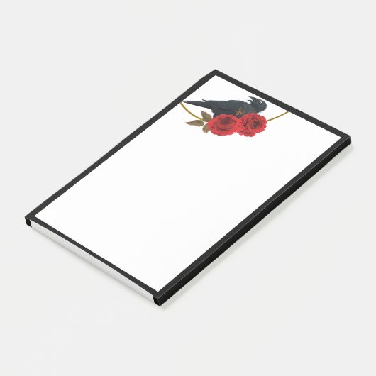 Rote Rosen und "Raven Post-it Notes" Post-it Klebezettel (angewinkelt)