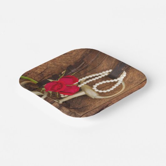 Rote Rosen- und Reitpferde Western Hochzeit Pappteller (Gewinkelt)