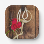 Rote Rosen- und Reitpferde Western Hochzeit Pappteller (Vorderseite)