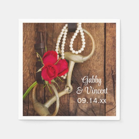 Rote Rosen- und Reitpferde Western Hochzeit Serviette (Vorderseite)