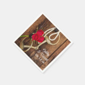 Rote Rosen- und Reitpferde Western Hochzeit Serviette (Ecke)