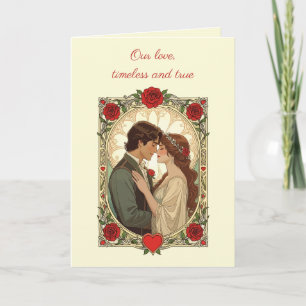Rote Rosen und Romantik Art Nouveau Vintage Illust Karte