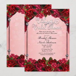 Rote Rosen und rosa Glam Brautparty Einladung
