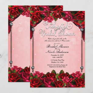 Rote Rosen und rosa Glamour Blumen-Brautjungfernpa Einladung