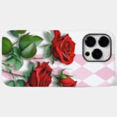 Rote Rosen und rosa und weißes Diamantmuster Case-Mate iPhone Hülle (Rückseite (Horizontal))