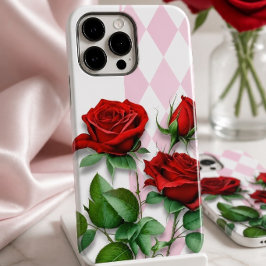 Rote Rosen und rosa und weißes Diamantmuster Case-Mate iPhone 14 Pro Max Hülle
