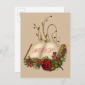 Rote Rosen und RSVP für Hochzeiten von Open Bible Einladungspostkarte (Vorne/Hinten)