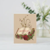 Rote Rosen und RSVP für Hochzeiten von Open Bible Einladungspostkarte (Stehend Vorderseite)