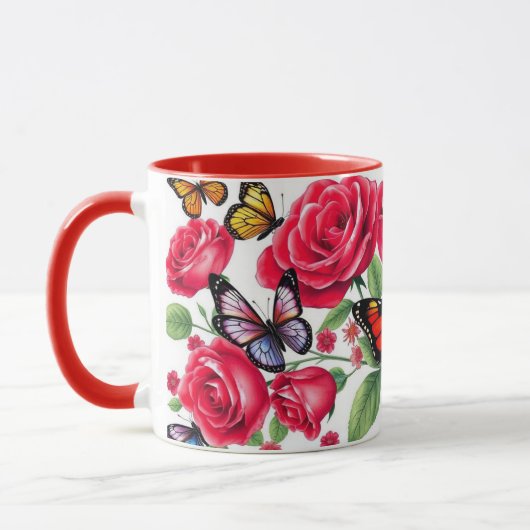 Rote Rosen und Schmetterlinge Tasse (Links)