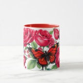 Rote Rosen und Schmetterlinge Tasse (Zentrum)
