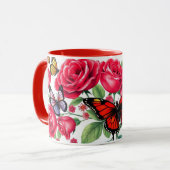 Rote Rosen und Schmetterlinge Tasse (Vorderseite Links)