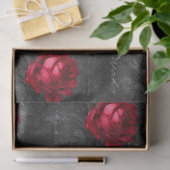 Rote Rosen und Schreiben über das "Gray Decoupage" Seidenpapier (Geschenk)